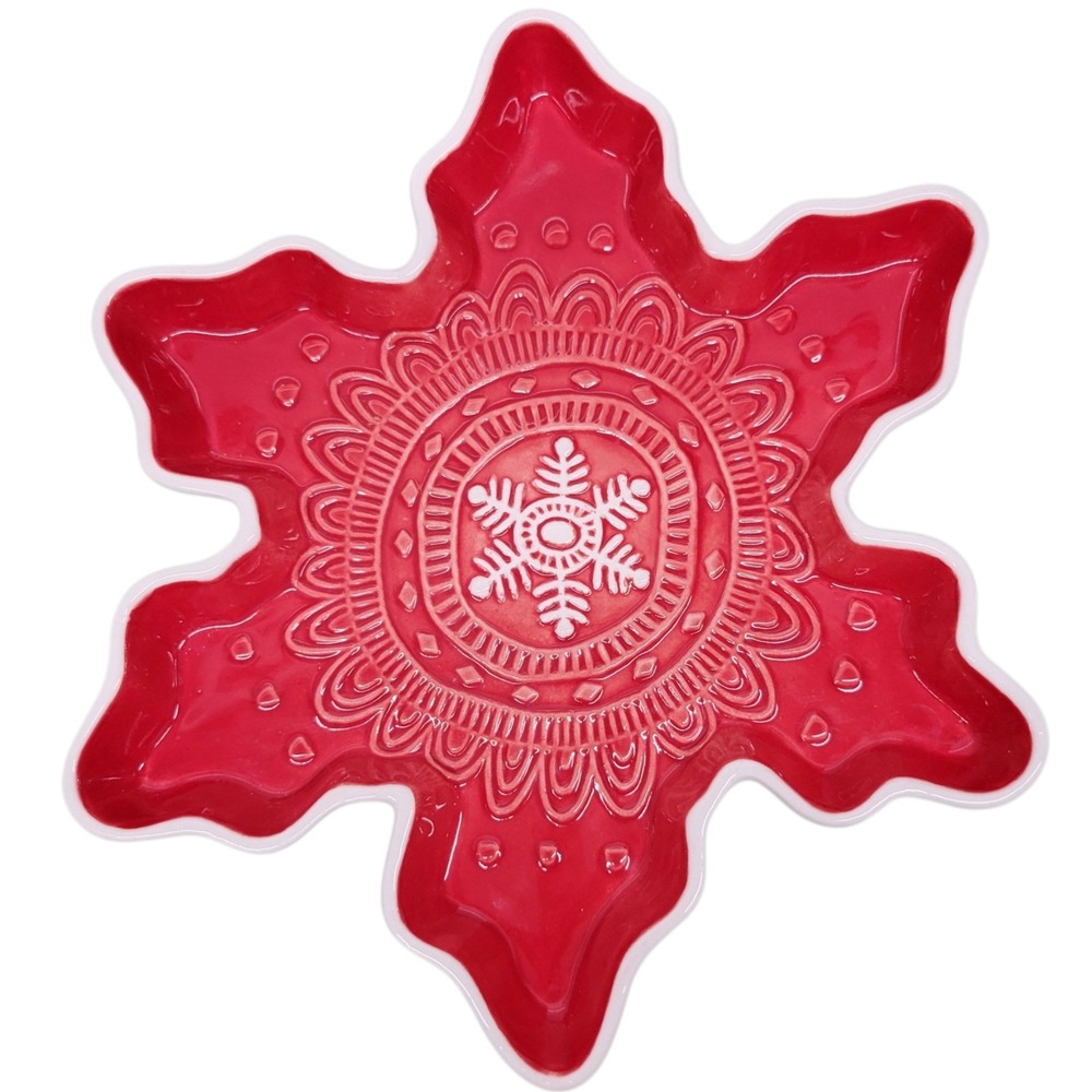 Hallmark Red Snowflake Shaped Dish Serving Bowl Christmas Holiday 9 in HGE356‎